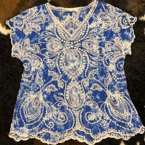 Solitaire blue white tie dye blouse medium